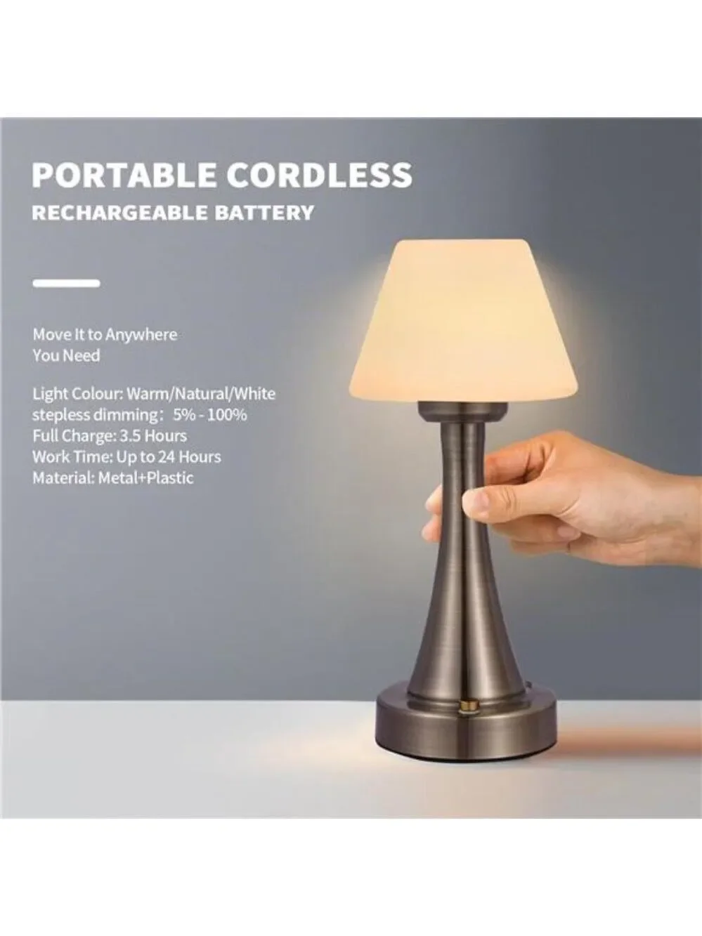 LED Cordless Table Lamp Rechargeable Dimmable Night Light Portable Outdoor Home